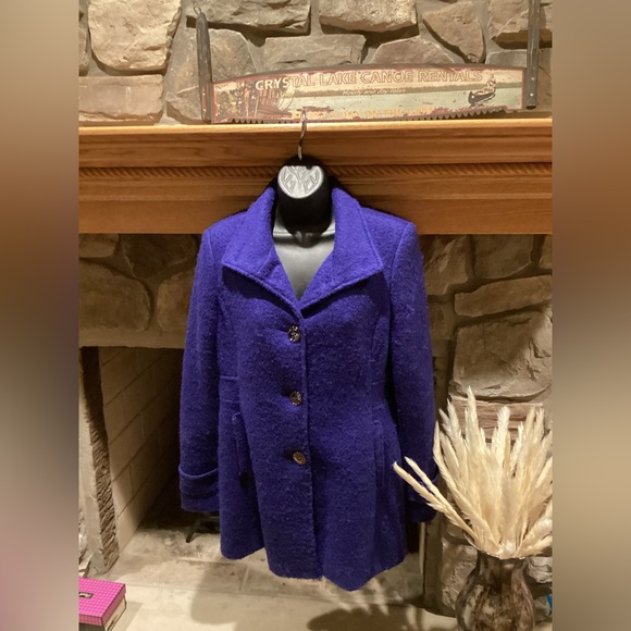 Kenneth Cole NEW York  Blue Textured Wool Button Up Coat Peacoat Size 8 - Picture 2 of 14